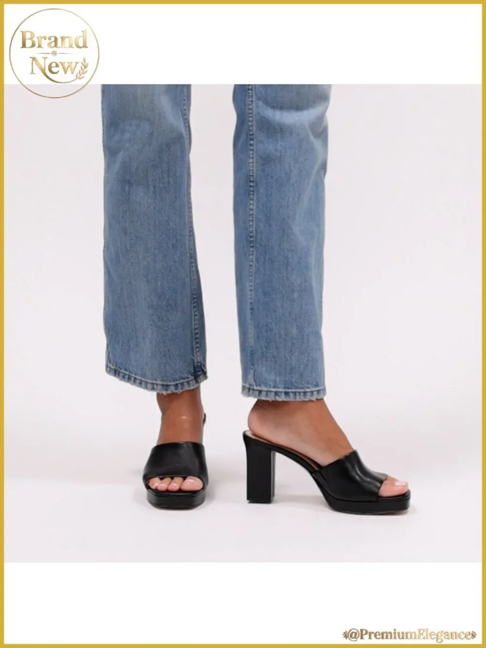 Women's faux leather platform mule sandals slip-on peep toe block heel